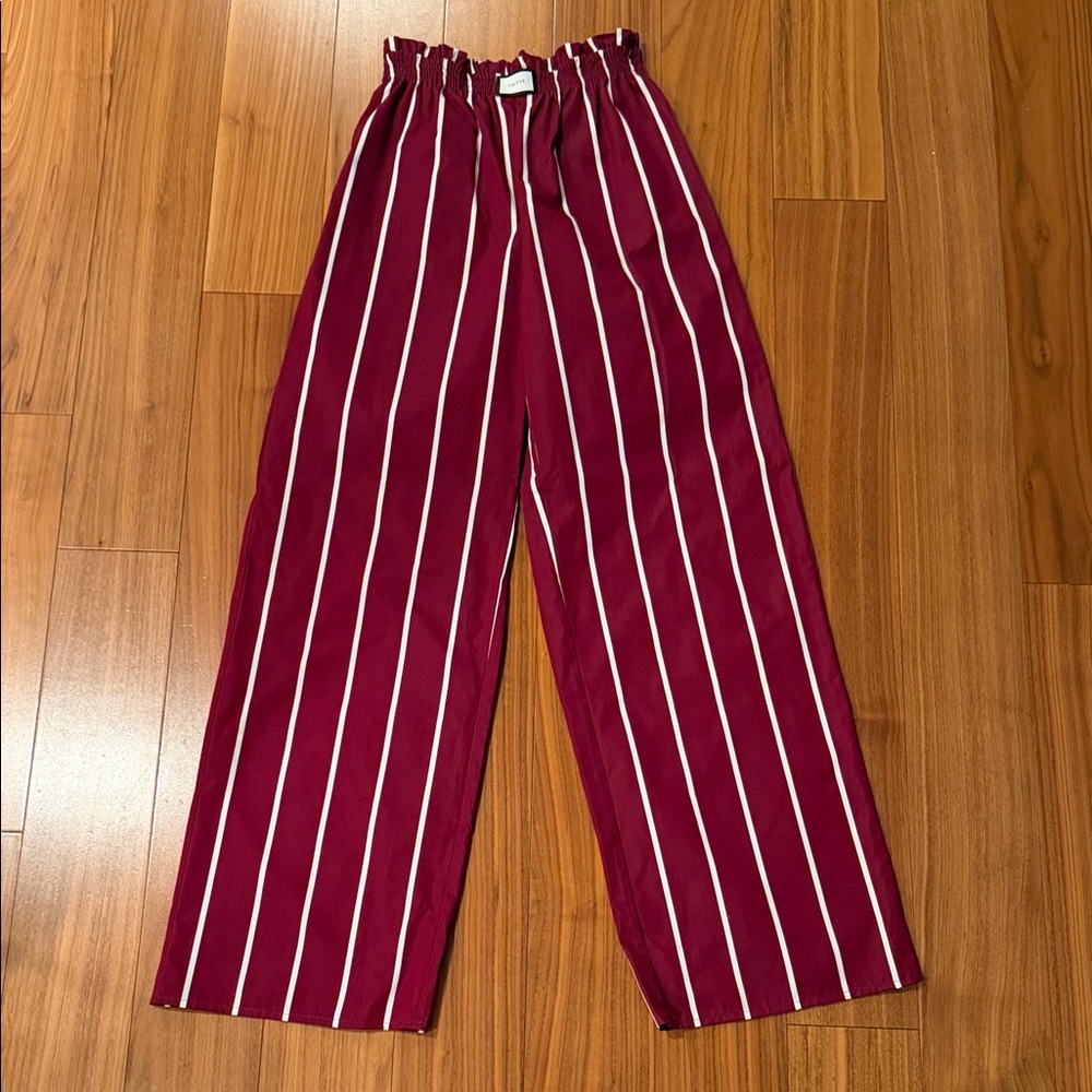 Chic Striped Kids Pants in Burgundy and White